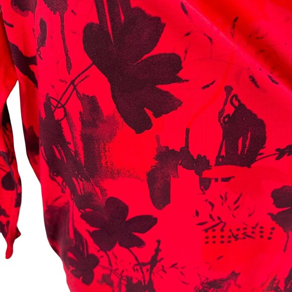 CMC Women Red Floral Print Round Neck 3/4 Sleeve Cotton Top Size L - Picture 3 of 6